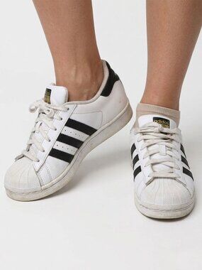 Adidas Superstar White & Black Shell Toe Sneakers Low Top Leather Shoes Sz 7.5